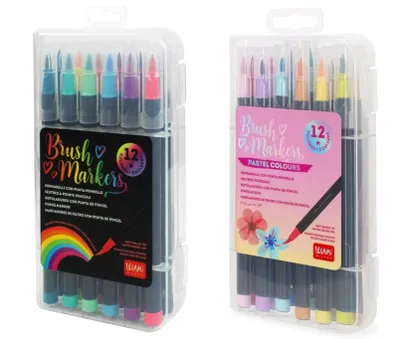 Produktbild von Legami - Set mit 24 Filzstiften mit Pinselspitze - Brush Markers, flexible Spitze aus Nylonfaser, Filzstifte in 12 Pastellfarben und 12 Leuchtfarben