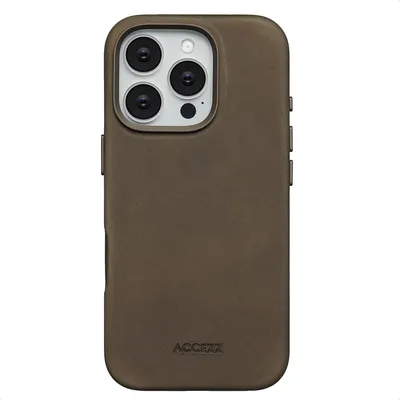 Image de Accezz Couverture arrière Magsafe en cuir vintage pour l'Apple iPhone 16 Pro - Rustic Brown