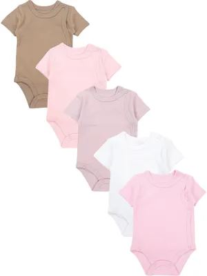 Produktbild von TupTam Baby Body Kurzarm 5er Pack – Wickelbody Body Baby aus Baumwolle für Jungen und Mädchen, Farbe: Pink_Weiß_Beige, Größe: 80
