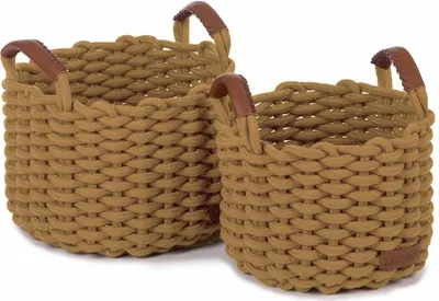 Productafbeelding van Een set van gevlochten manden in okerkleur