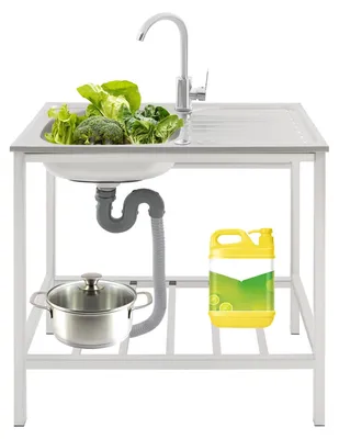 Produktbild von Edelstahl Küchenspüle - Freistehende Einzelbecken-Spüle - 75x40x75 cm - Mit 360° schwenkbarem Wasserhahn - Edelstahl 304 - Silber