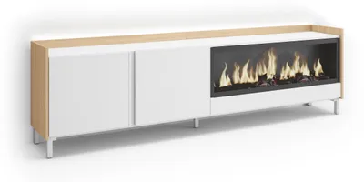 Produktbild von TV-Möbel Holzeffekt weiß und eiche 212x35x61cm Kamin mit Feuereffekt