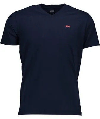 Immagine prodotto di Maglietta a maniche corte da uomo, colore blu, con scollo a V e applicazione del logo