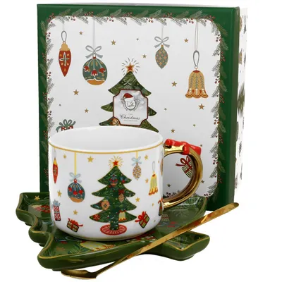 Obrázek produktu pro Duo šálek podšálek lžička Vánoční stromeček 250 ml Vánoční porcelán