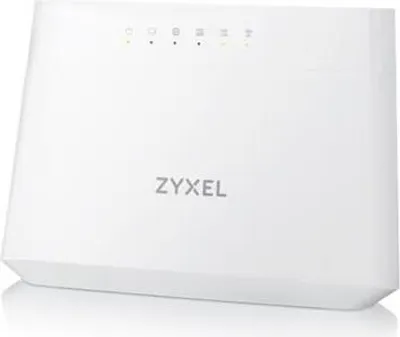 A white Zyxel wireless router is shown from a slightly low angle against a white background.