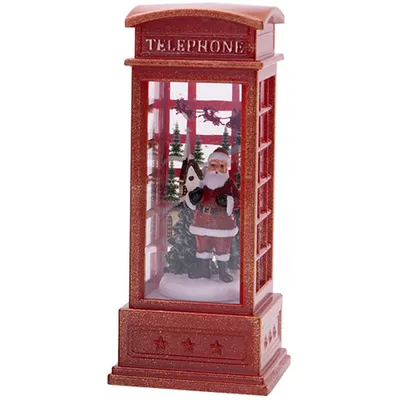 Produktbild von Weihnachtslaterne in Form einer Telefonzelle, leuchtend, mit Schneefalleffekt – die perfekte Dekoration für Tisch, Wohnzimmer oder Arbeitszimmer