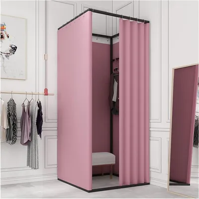 Productafbeelding van Paskamer Met Gordijn - Kleedkamer Privacy - Kleding Passen - Verduisterende Stof - 85x85x200 cm - Roze
