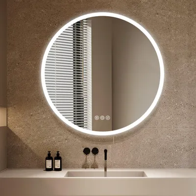 Produktbild von Badspiegel mit Beleuchtung rund 100 cm, LED Spiegel mit 3 Lichtfarben dimmbar, gehärtetes Glas und mattierter Rand, Touch-Schalter, Memory-Funktion