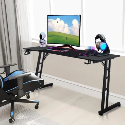 Produktbild von LZQ Gaming Tisch Gaming Schreibtisch mit Getränkehalter und Kopfhörerhaken 120x60x74cm Computertisch PC Tisch Ergonomischer Gamer Tisch für Home Office Studio (onhe LED)