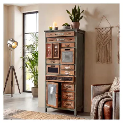 Produktbild von Apotheker-Schrank, Kommode, Tanne Holz massiv im Vintage Shabby-Look 138x57x32cm