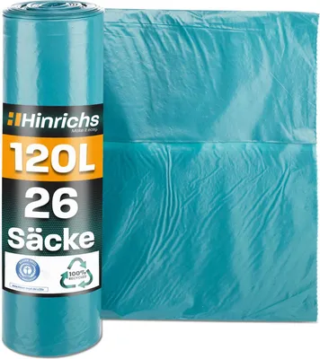 Produktbild von Hinrichs 120L Müllsäcke - 26er Rolle - 700x1100 mm - blau (1 Rolle)