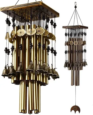 Immagine prodotto di Campanello a vento vintage, realizzato a mano – Decorazione da giardino in legno e metallo