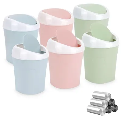Immagine prodotto di Set di 6 mini cestini in plastica con coperchio a ribalta
