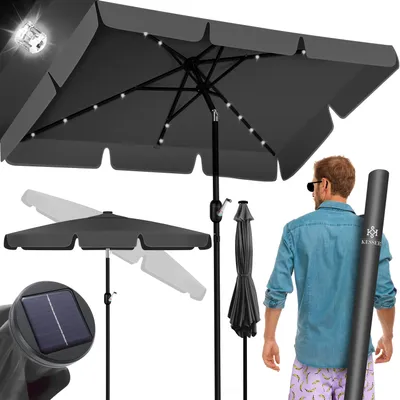 Immagine prodotto di Ombrellone da balcone KESSER® a energia solare con LED e manovella, con custodia protettiva 2 in 1 e borsa da trasporto incluse; ombrellone da giardino, ombrellone per balcone, giardino e terrazza, regolabile e pieghevole