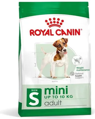 A bag of Royal Canin dog food for mini adult dogs.