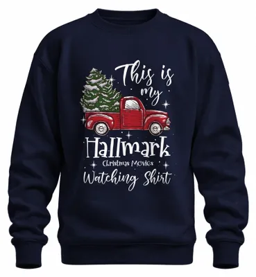 Imagen del producto de Esta es mi camiseta para ver películas de Hallmark: "Navidad, regalo de Navidad, suéter navideño uni", color azul marino, talla M