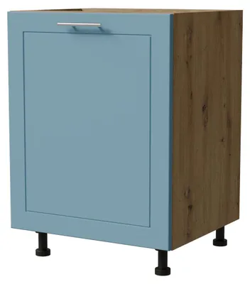 Productafbeelding van Keukenonderkast BARI, 60x82 cm, met 1 deur, mat gelakt, kleur naar keuze. Model BA-D1D/60, RAL 5024 pastelblauw mat, Eiken Artisan