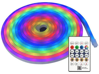 Produktbild von Verk 12439: RGB-LED-Neonband mit Bluetooth, 5 Meter, Fernbedienung, USB