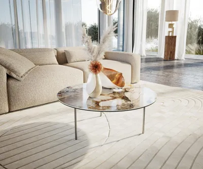 Produktbild von DELIFE Couchtisch Edge Rund 90x90 cm Keramik Patagonia Poliert Trive Edelstahl gebürstet