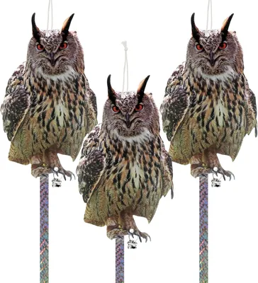 Produktbild von Vogelscheuche Eule, mit Reflektorband und Glocke, hängend, für Garten