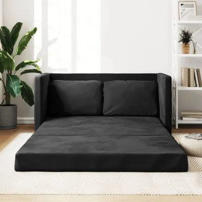 Produktbild von ZMH Bodensofa mit Schlaffunktion Schwarz 122x204x55 cm Samt