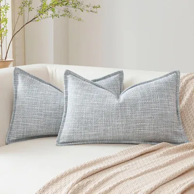 Produktbild von Kissenbezüge 2er Set 30x50 cm Blaugrau Leinenoptik Versteckter Reißverschluss