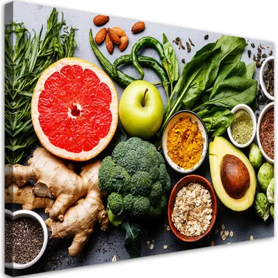 Produktbild von Leinwandbild Gemüse- und Obstkomposition 60x40 Feeby Bunt bild für die wand bereit zum aufhängen
