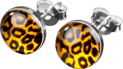 Produktbild von viva-adorno 1 Paar Damen Ohrstecker Ohrringe rund Edelstahl Schwarz Leo Leopard Z299,gelb