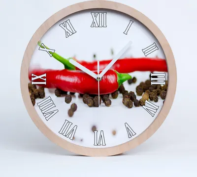 Produktbild von Holzuhr 20fi cm wanduhr - weiße Spitzen - und Chilischote