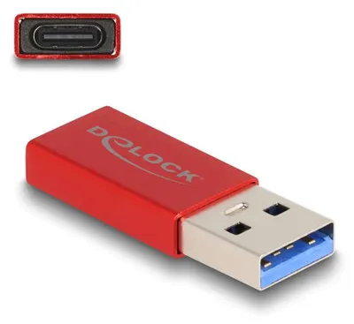 Productafbeelding van Delock - USB-adapter - USB Type A (mannelijk) naar 24-pins USB-C (vrouwelijk) - USB 3.2 Gen 2 - 5 V - 900 mA - tot 10 Gbps dataoverdrachtssnelheid - Rood