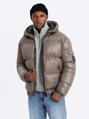Produktbild von Ombre Warme Herren-Pufferjacke mit gerippten Abschlüssen   dunkelbraun