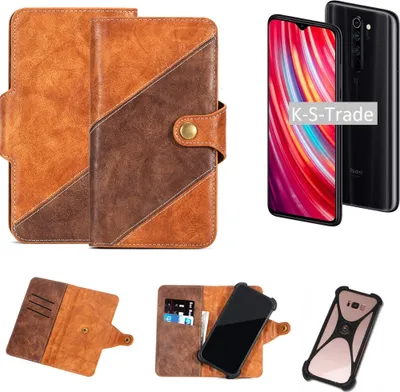 Produktbild von K-S-Trade Handyhülle Schutzhülle Bookstyle Case Wallet-Case kompatibel mit Xiaomi Note 8 Pro Cover Klapphülle Kantenschutz Smartphone dunkelbraun