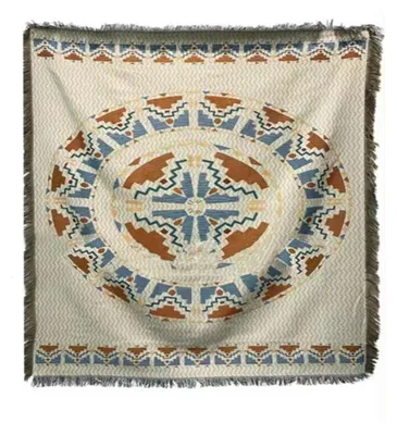 Obrázek produktu pro Vintage ubrus na pohovku, dvouvrstvý, 2 barvy, 4 boční třásně, obdélníková třásně na piknik, 89,9 x 89,9 cm