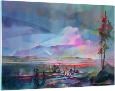 Produktbild von Bilder auf glas - Berge Baum Wasser - 120x80cm - Glasbilder - Wandbilder - Kunstdruck - zum Aufhängen bereit - Wanddekoration aus Glas - Glas Bilder - Wandbild auf Glas - Einteilig - GAA120x80-3919