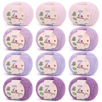 Imagen del producto de Elzusha - Juego de 12 madejas de hilo chenille para tejer y crochet