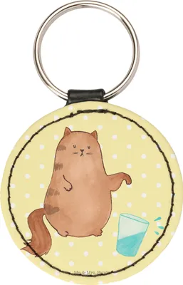 Produktbild von Mr. & Mrs. Panda Anhänger Katze Wasserglas - Gelb Pastell - Geschenk, Cat, schlüsselanhänger kunstleder, Taschenanhänger, mini, Katzen, Katzenmotiv, schlüsselbund, Cats