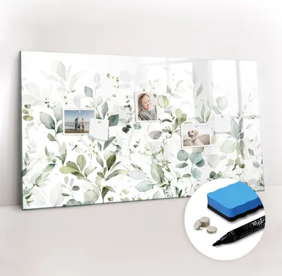 Produktbild von Magnetpinnwand Memoboard - Zubehörsatz - Schwarzer Marker + Schwamm + Magnete - 120 x 60 cm - Pflanzenblätter