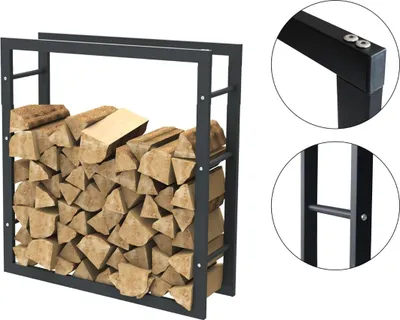 Produktbild von Bc-elec - HHWPF0024 Čierny oceľový stojan na drevo 80*100*25 cm, stojan na palivové drevo, stojan na palivové drevo.