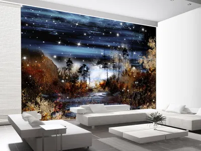 Produktbild von Vlies Fototapete 350x256 cm Tapeten Wandtapete XXL Landschaft Wald Nacht c-A-0038-a-b