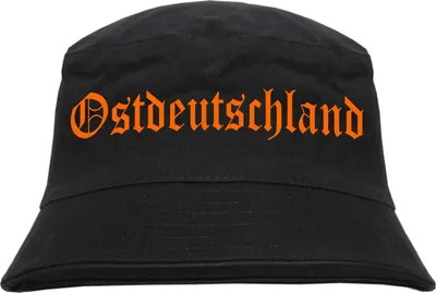 Produktbild von Ostdeutschland Fischerhut - Druckfarbe Neonorange - Bucket Hat bedruckt S/M Schwarz