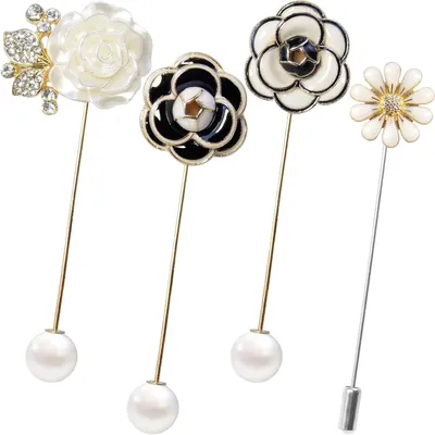 Produktbild von 4-teiliges Set: Schalclips, Schalnadeln und -stäbe, Schalklammern und -clips, Schalclips für Strickjacken, Perlenbroschen, Kleidungsnadeln, Broschennadeln für Damenmode, Mädchen-Blumenstraußnadeln, Dekoration