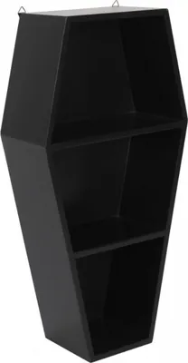 Produktbild von Schwarzes Gothic Regal in Sarg Form mit 2 Böden als Wandregal für Nippes