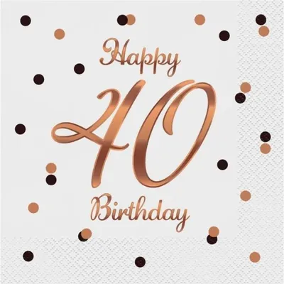 Immagine prodotto di Tovaglioli per la festa del 40° compleanno di B&C - bianchi con stampa rosa e oro, 20 pezzi certificati perfetti per il vostro evento speciale!
