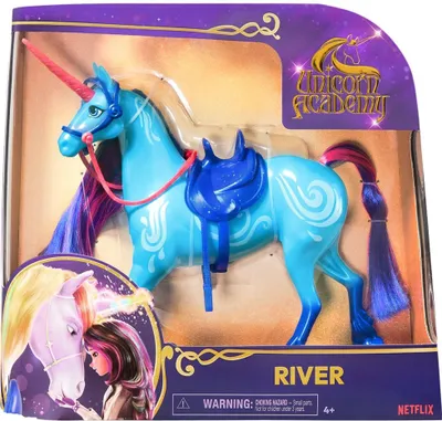 Produktbild von title": "Spin Master Plüschtier Unicorn Academy Unicorn River, hochwertig, weich, mehrfarbig, 32.5 x 18 x 13.3 cm, mit beweglichem Kopf, abnehmbarem Sattel und Zaumzeug, zum Spielen und Kuscheln, ab 4 Jahren, für Mädchen