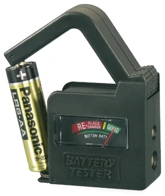 Produktbild von Batterietester 50x55x22 mm mit patentierter Klemmvorrichtung für verschiedene Batterietypen