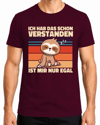 Imagen del producto de Camiseta para hombre, color burdeos, talla L, con la frase: "Ya lo entendí, me da igual", con un dibujo de un perezoso. Es una camiseta divertida
