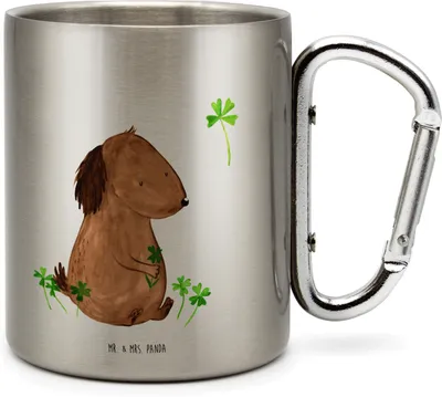 Produktbild von Mr. & Mrs. Panda Teetasse Hund Kleeblatt - Transparent - Geschenk, Edelstahl-Isolierbecher, Edelstahl-Thermobecher, Isolierbecher, Motivation, Glück, Viel, Thermobecher