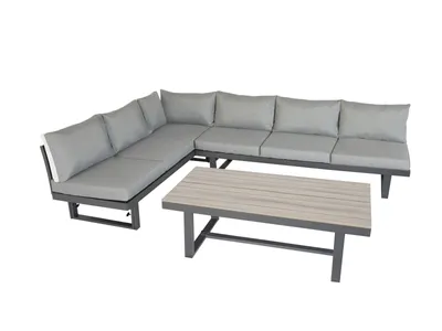 Produktbild von Green Spirit® Lounge-Set Piazza-Serie, Aluminium, weiß/hellgrau, 2 Sofas + höhenverstellbarer Tisch + Seitenablagen, 6-tlg. Set