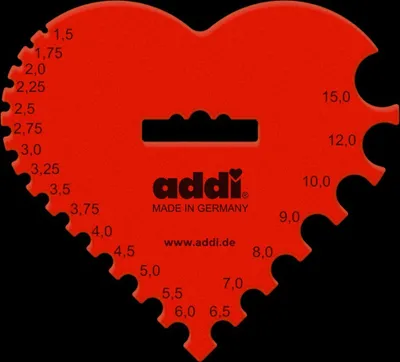 Produktbild von addi Nadelmaß in Herzform aus Kunststoff für Häkel- und Stricknadeln von 1,5-15mm -4097000-000000