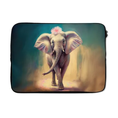 Produktbild von MuchoWow® Laptop Hülle 13 Zoll Elefant - Tiere - Malen - Blumen - Porträt - Kinder Laptoptasche - Laptophülle - Sleeve - Rundumschutz